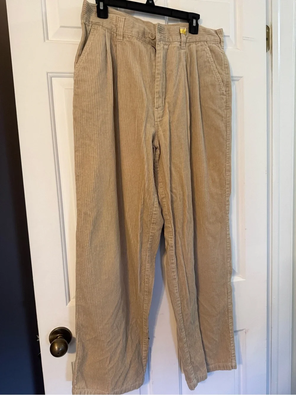 Onward Collection Men’s Beige Corduroy Pleated Pants Relaxed Straight 36W
